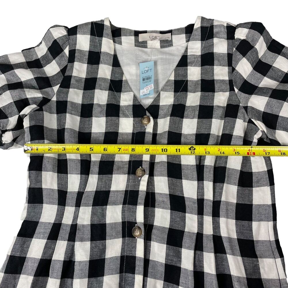 LOFT Dress Womens 8P Petite Black White Plaid Button V-Neck Checkered Casual NWT - Picture 8 of 10